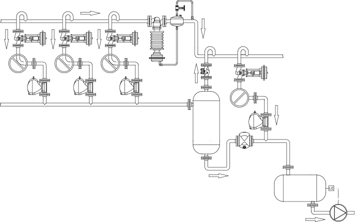 Fig. 6-9: Recovery of the flash steam in a low-pressure steam system 